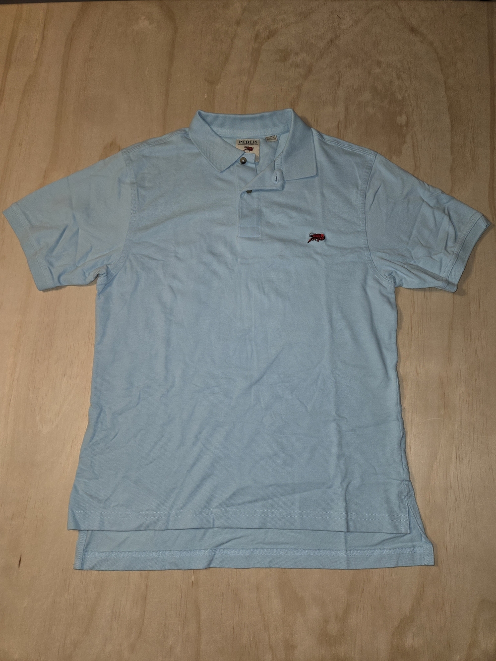 Perlis The Authentic Crawfish Polo Shirt Men's Small S Light Blue Pique Stretch